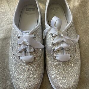 Kate Spade Glitter Sneakers - Silver and White